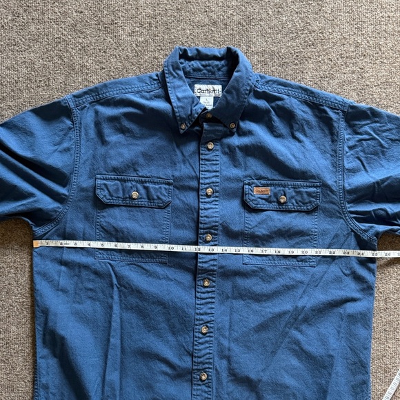 Carhartt Blue Canvas Short Sleeve Button Down Shirt Men L 100% Cotton Casual Top - Picture 8 of 9